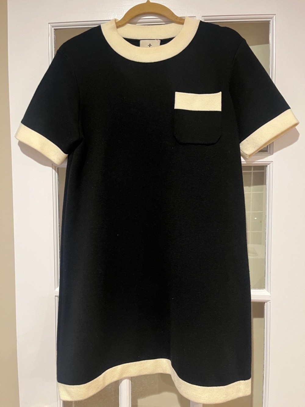 Tuckernuck Black Knit Shift Dress with Cream Trim